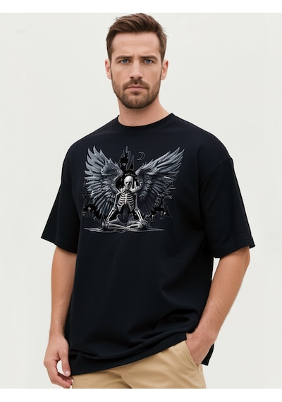 Ogc İskelet Maske Oversize Unisex T-shirt Siyah