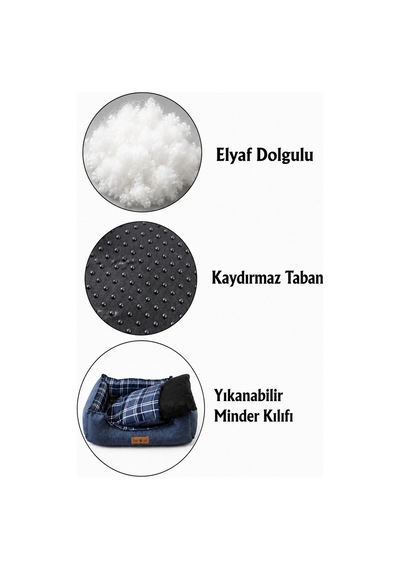 Premium Kedi Ve Köpek Yatağı Kafa Destekli Kaydırmaz Taban Yıkanabilir Fermuarlı Çift Taraflı Minder %100 Boncuk Elyaf Lacivert 1604777946