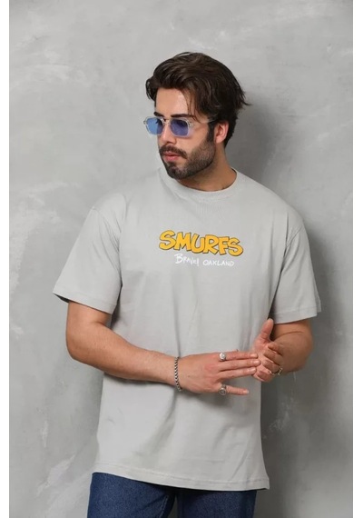 Veraura Lifestyle Unisex Basic Bisiklet Yaka Oversize T-shirt - Gri