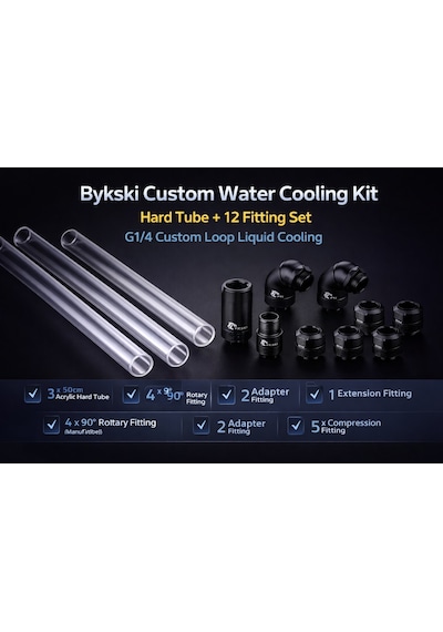 Bykski Hard Tube Water Cooling Fitting Kit 3 Tube + 12 Fitting Custom Loop Pc Cooling