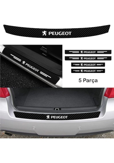 Peugeot 3008 İçin Uyumlu Aksesuar Oto Bağaj Ve Kapı Eşiği Sticker Set Karbon Kırmızı