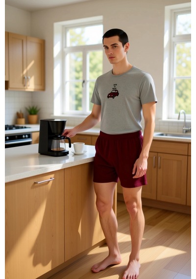 Frm Erkek Nakışlı Bisiklet Yaka Örme Pijama Takımı Fonksiyonel Dayanı Gri