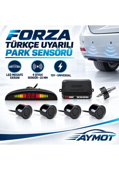 Forza Universal Türkçe Sesli Ve Led Ekranlı Siyah Park Sensörü 22 Mm