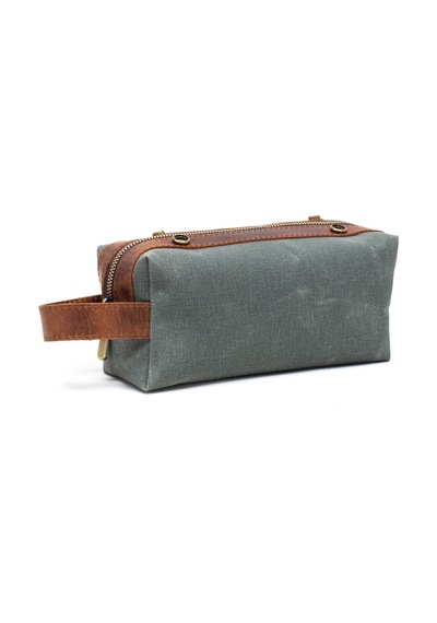 Gillario Design 06 Unisex Kanvas Kumaş+deri Haki Yeşil-taba Eskitme Dopp Kit