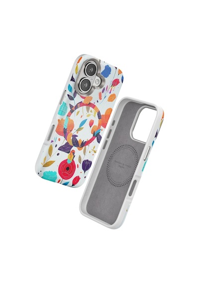 Durukar Apple, Uyumlu iPhone 16 Flower Series Magsafe Kapak - Beyaz