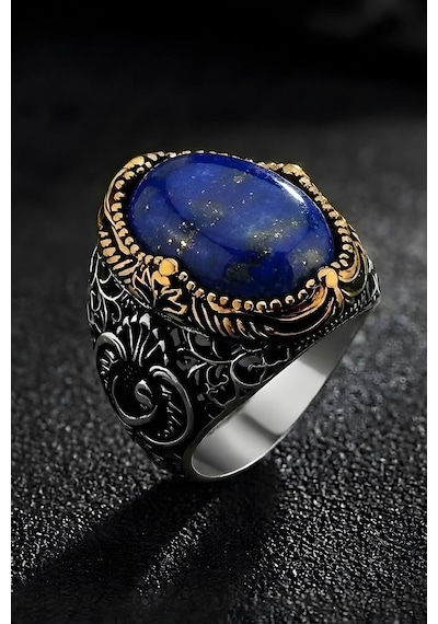 Hünkar Model Lapis Lazuli Taşlı Gümüş Erkek Yüzük 18 Gümüş