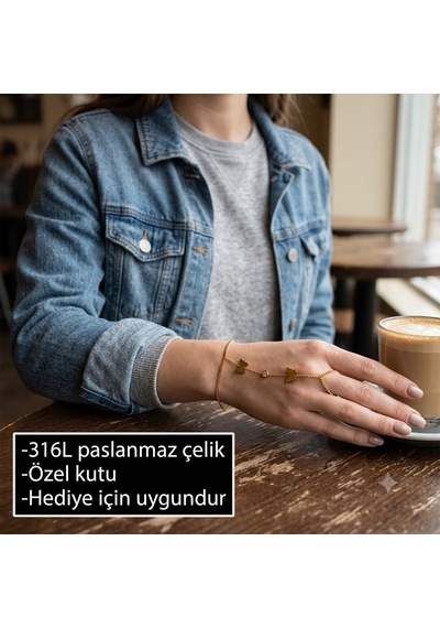 Butterfly Élégance Hand Chain Bracelet Çift Kelebek Figürlü Şahmeran Bileklik Çok Renkli
