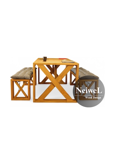 Neiwel Leina Doğal Ahşap Banklı Toplantı Masasıı x 100 x 200 Açık Ceviz