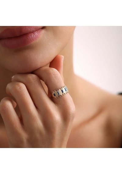 Zikzak Altın Yüzük Safir Taşlı T13154 Renkli