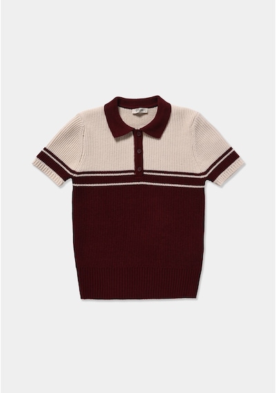 Colin's Colins Slim Fit Polo Yaka Çizgili Kadın Bordo Kısa Kol Kazak Cl1081963 Q1.v1 Bur Burgundy