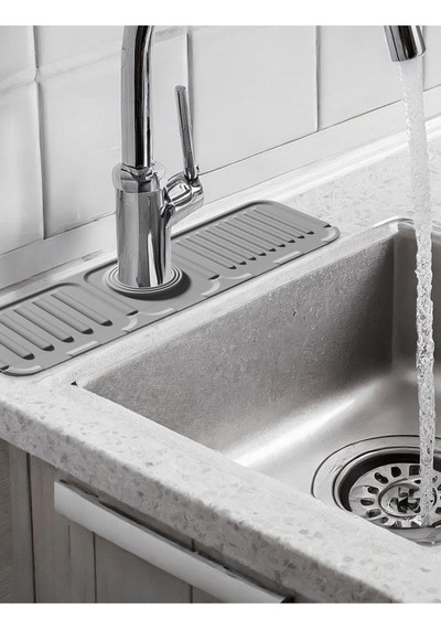 Mutfak Ve Banyo Lavabo Kenarı Silikon Mat Su Sıçrama Önleyici Tezgah Matı Silikon Gri Diğer