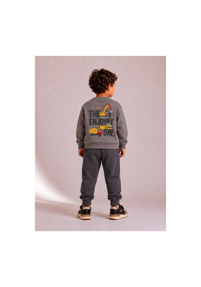 Toikids Erkek Çocuk Baskılı Sweatshırt Eşofman Takımı Gri