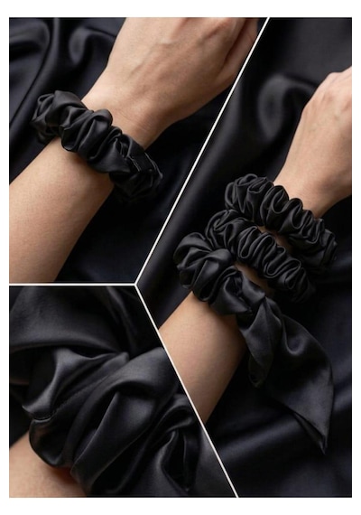 Lüks Saten Saç Tokası Saç Kırmayan İz Bırakmayan Large Scrunchie Topuz Tokası 3adet Siyah