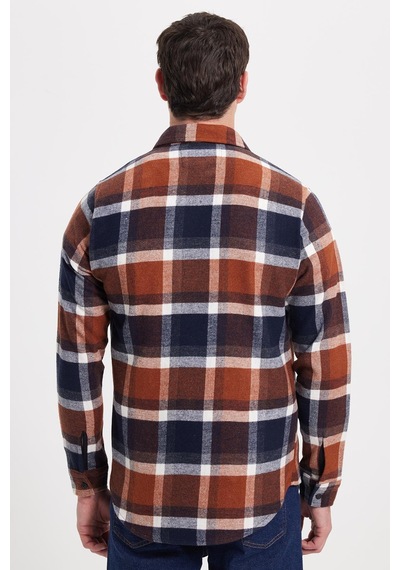 Tudors Erkek Slim Fit Dar Kesim Kareli Kışlık Oduncu Gömlek-42353 Kahverengi