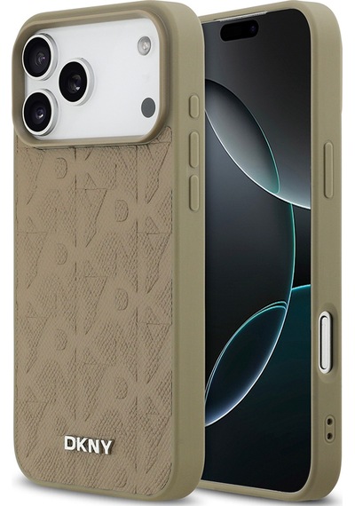 Apple Uyumlu iPhone 17 Pro Max Kılıf Dkny Lisanslı M-safeli 3d Yazılı Grid Pattern Kapak Kahverengi Kahverengi