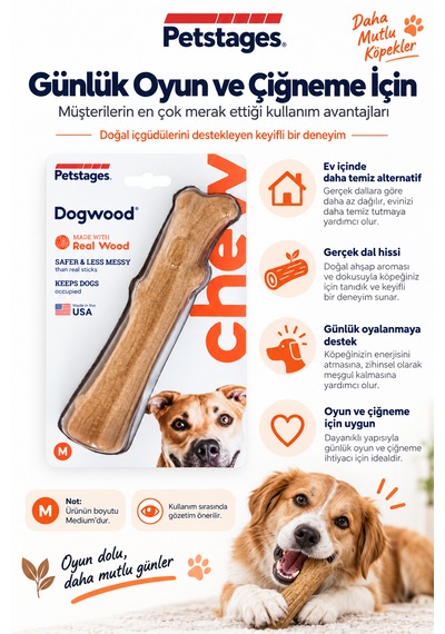 Petstages Dogwood Durable Stick Bitmeyen Kemik Köpek Çiğneme Oyuncağı Medium