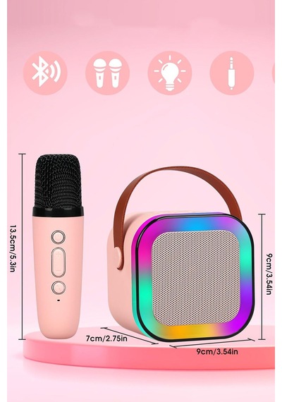 Rgb Ledli Karaoke Mikrofonlu Bluetooth Hoparlör Şirin Hoparlör Karaoke Set