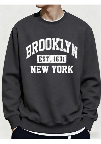 Startmore Tarzsokak Brooklyn New York City Baskılar Kışlık Günlük Kapüşonlu Üst Erkek Polar Günlük Kazak Temeller Antrasit