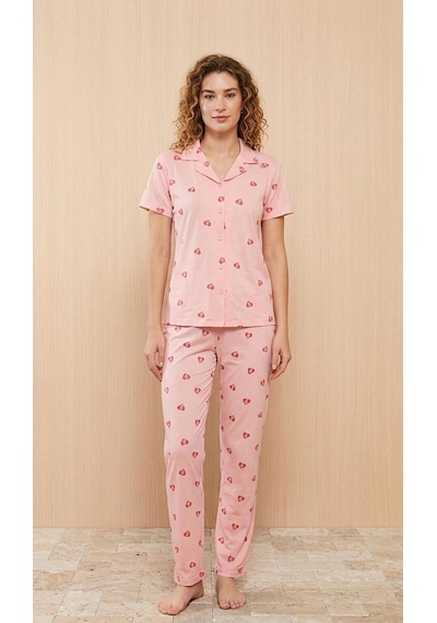 Miressa Düğmeli Pijama Takımı Pembe