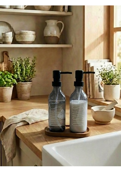 Leelahome Ahşap Standlı Sıvı Sabunluk 330 Ml - Siyah Siyah