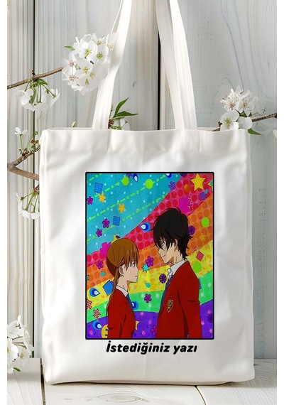 Art Hediye Tonari No Kaibutsu-kun Baskılı Bez Omuz Çantası Kişiye Özel Model 2 Çok Renkli