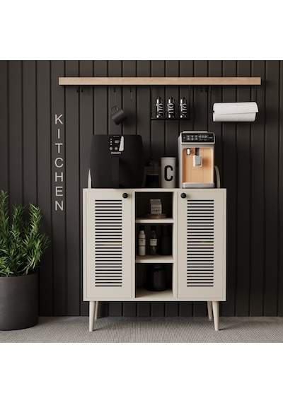 Kahve Kiler-kahve Köşesi %100 Mdf Lake Ahşap Ayak Çok Amaçlı Dolap Kumtaşı
