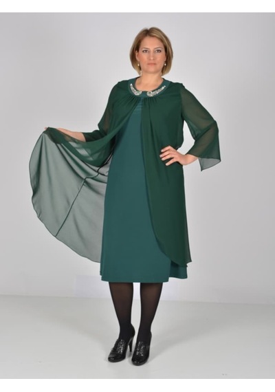 Nidya Moda Büyük Beden Üstü Şifon Elbise-4037Y Yeşil