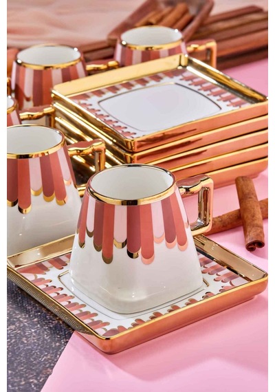Cooker Valera Gold Yaldızlı 6 Kişilik 220 Ml Porselen Çay Ve Kahve Fincan Takımı Ckr3462 Kırmızı