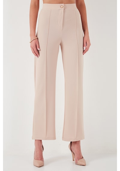 Lela Standart Fit Çimalı Yüksek Bel Düz Paça Bayan Pantolon 5865972 Taş