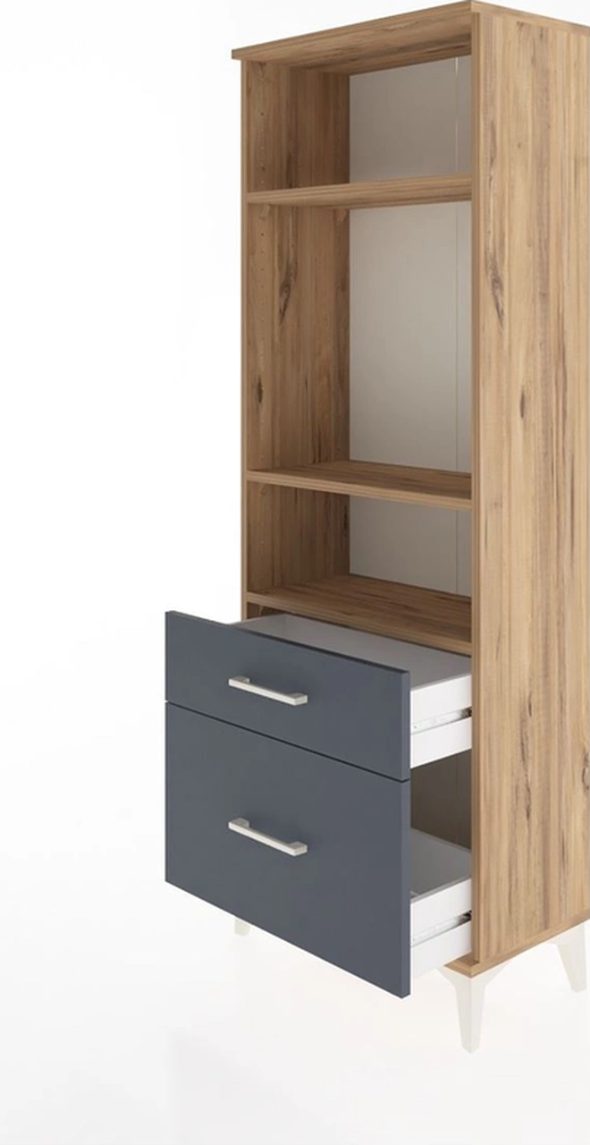 Arges Dolap 3 Raflı 2 Çekmeceli 60x30x163 Çam-antrasit Çam