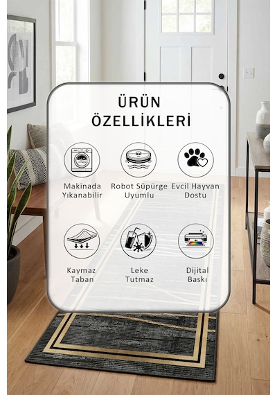Ehl-82 Yıkanabilir Yolluk Siyah