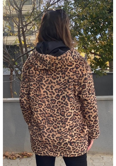 Mia Butik Büyük Beden Camel Leopar Deseli Ceket -1548 Camel
