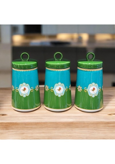 3'lü Lüks Bird Green Soho Kavanoz Seti-4653 Yeşil
