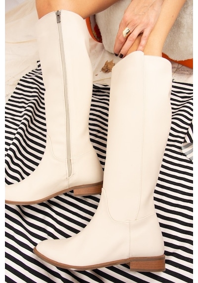 Fox Shoes Bej Suni Deri Kadın Çizme J654065609