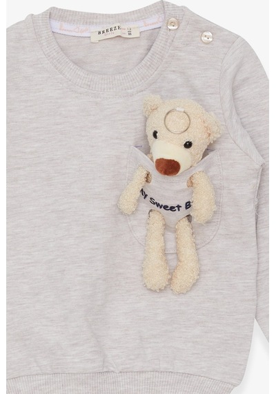 Breeze Kız Çocuk Sweatshirt Ayıcık Aksesuarlı 1.5-5 Yaş, Bej Mela (556838398) Çok Renkli