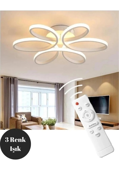 Ömür Avize Modern Stella Beyaz Kasa Beyaz Ledli Plofonyer Avize 60 Cm Çap
