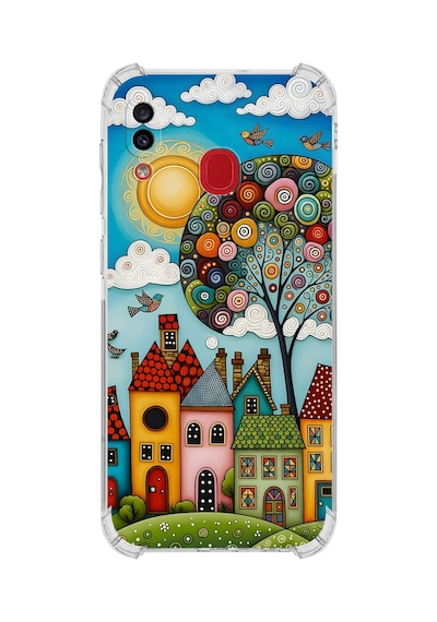 Printify Samsung Galaxy A20 İle Uyumlu Düşlerin Dansı Serisi Gökyüzü Şehri Tasarımlı Uv Baskılı Köşe Korumalı Antişok Kılıf Şeffaf