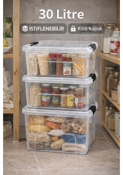 3 Adet 30 Litre Saklama Düzenleme Beyaz