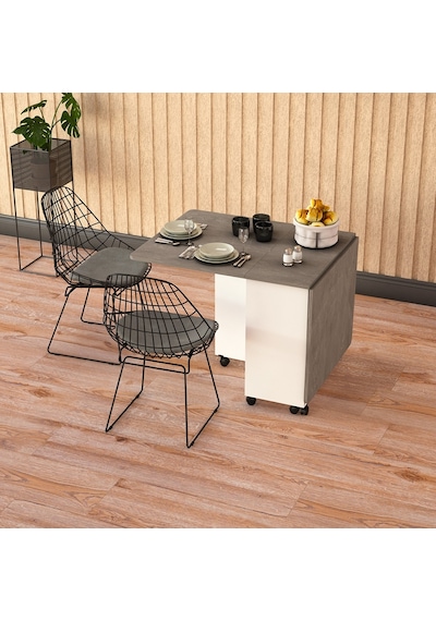 Asra Trend KM-14 %100 MDF 155x70 cm Katlanır Akıllı Mutfak Masası Tekerlekli Servis Masası Beyaz Retro Gri Asra Trend KM-14 %100 MDF 155x70 cm Katlanır Akıllı Mutfak Masası Tekerlekli Servis Masası Beyaz Retro Gri