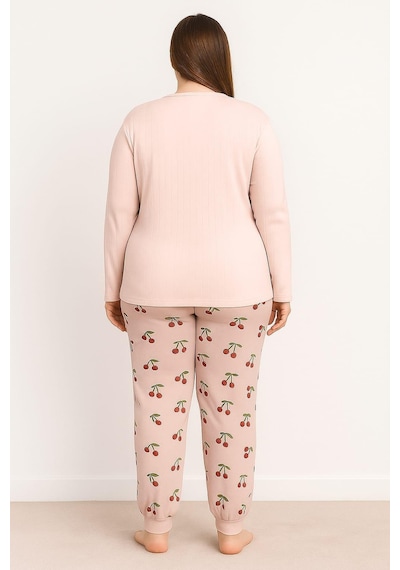 Pemilo Kadın 0268 Büyük Beden Raporlu Pijama Takımı Vizon Vizon