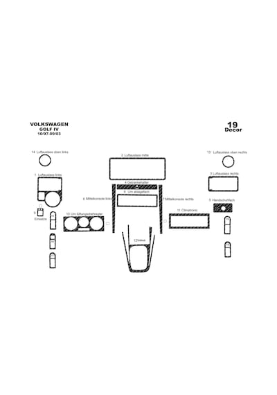 Volkswagen Golf 4 Torpido Kaplama 1997-2003 19 Parça Karbon