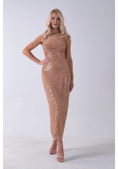 Feminist Gold Midi Boy Straplez Pul Payet Abiye 0801134.122 Gold