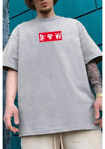 Unisex Chinesebox Baskılı T-shirt Gri