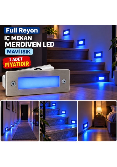 3 Watt, Sensörsüz Mavi Işık Ledli İç Çok Kaliteli Mekan Merdiven, Antre, Hol Aydınlatma Armatürü Krom