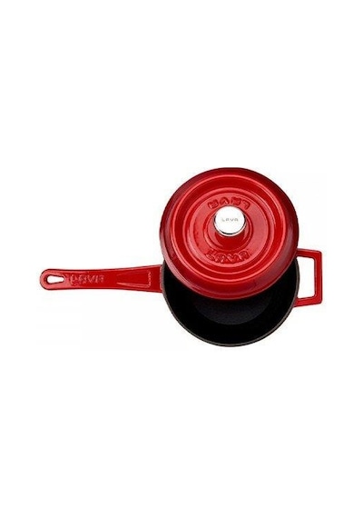 Lava Döküm Yuvarlak Sos - Süt Tenceresi Kırmızı 18 CM Metal Saplı