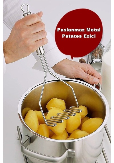 Pratik Lüks Paslanmaz Metal Patates Ezici 24 Cm Patates Ezici Püre Yapıcı Çelik