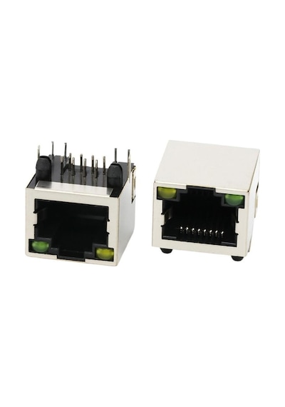 RJ45 8P8C Işıklı Dişi Ethernet Konnektörü - PCB Tipi