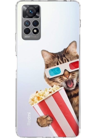 Xiaomi Redmi Note 11s İle Uyumlu 1mm Slim Fit Kedi 1 050b Baskılı Şeffaf Kılıf Şeffaf