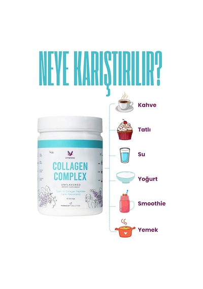 Vitisfera Collagen Complex- %100 Saf, Doğal Tip I-ııı Çift Hidrolize Kolajen Peptitleri + Trans Resveratrol İçeren Gıda Takviyesi Nötr Tat, Şekersiz