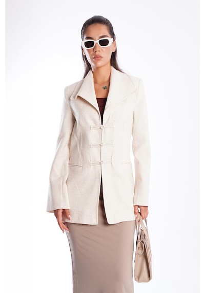 Madmext Natural Bağlama Detaylı Blazer Kadın Ceket Mg2482 Natural